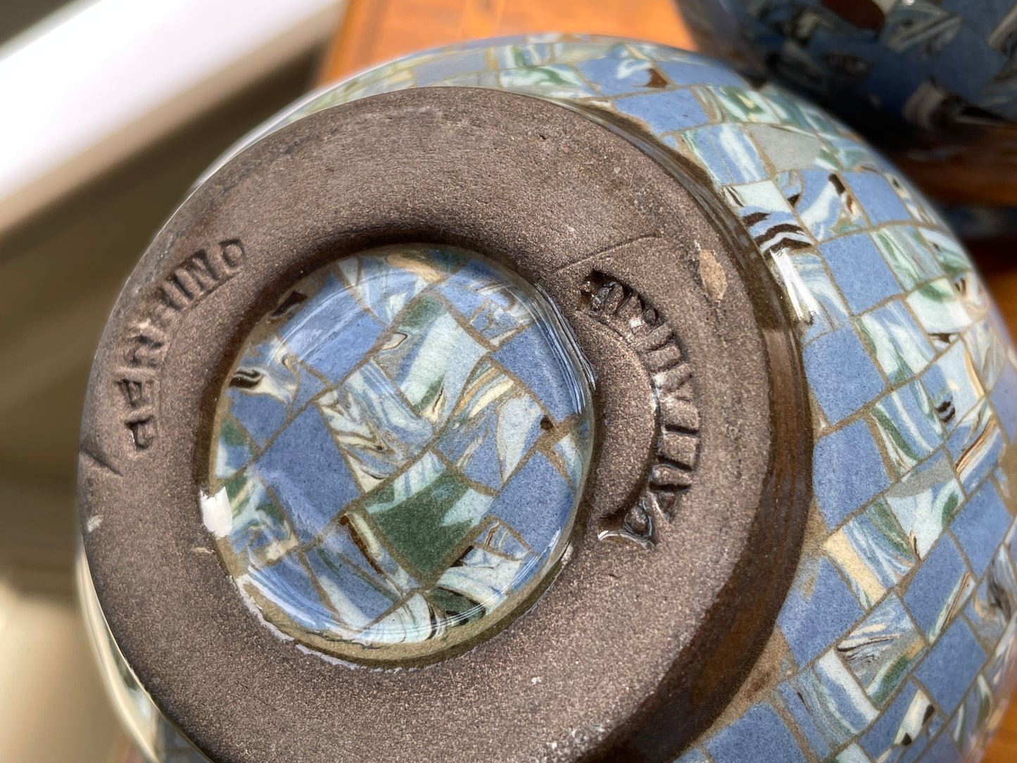 Pair Jean Gerbino Vallauris France Mosaic Vases, Signed Neriage Pottery, Mid-Century Studio Ceramics 14cm