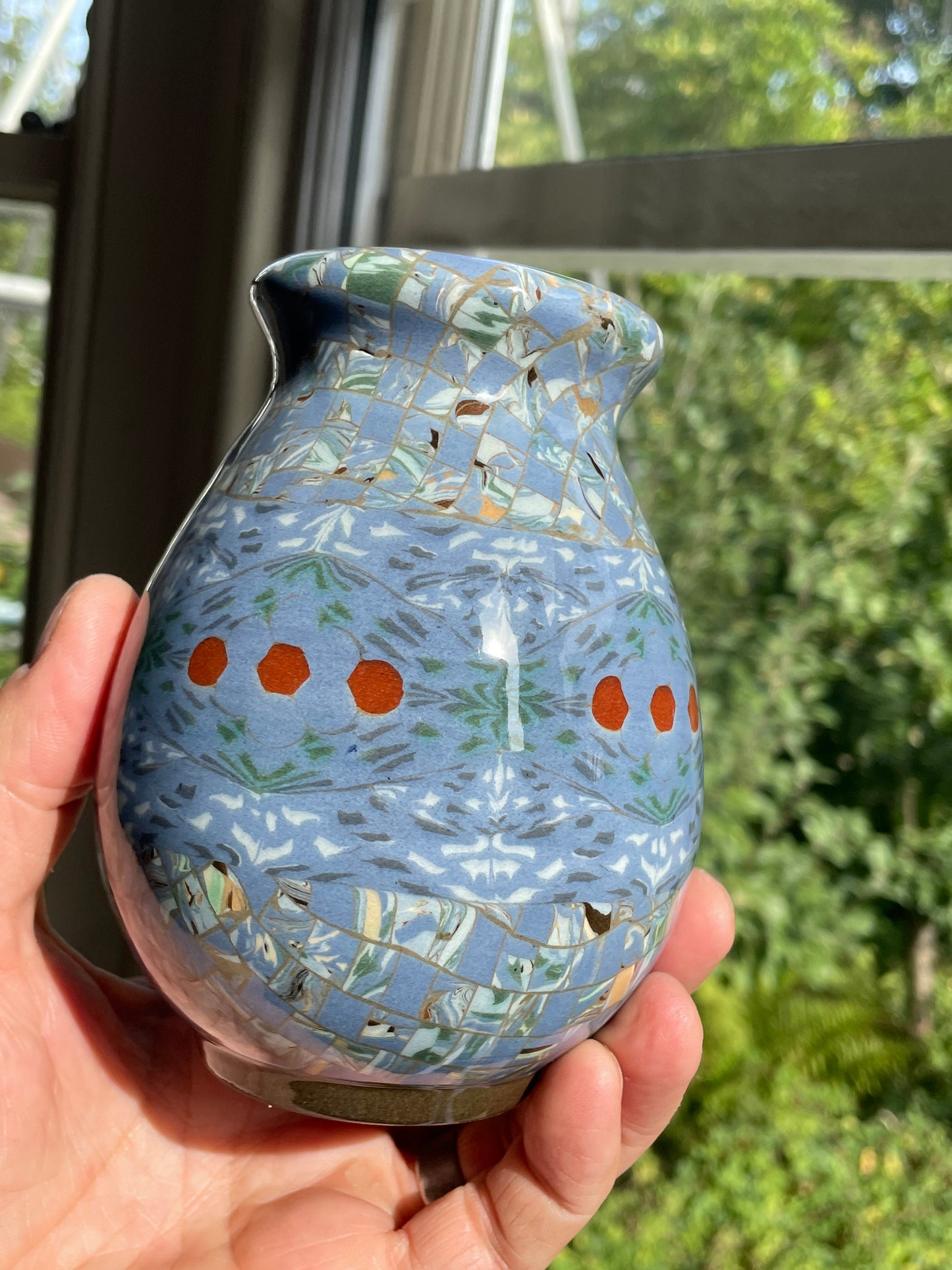 Pair Jean Gerbino Vallauris France Mosaic Vases, Signed Neriage Pottery, Mid-Century Studio Ceramics 14cm