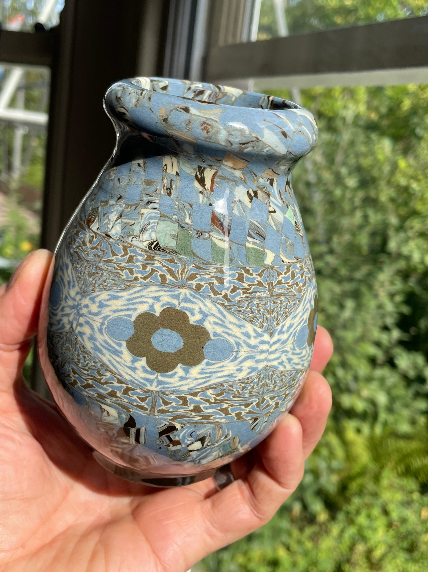 Pair Jean Gerbino Vallauris France Mosaic Vases, Signed Neriage Pottery, Mid-Century Studio Ceramics 14cm