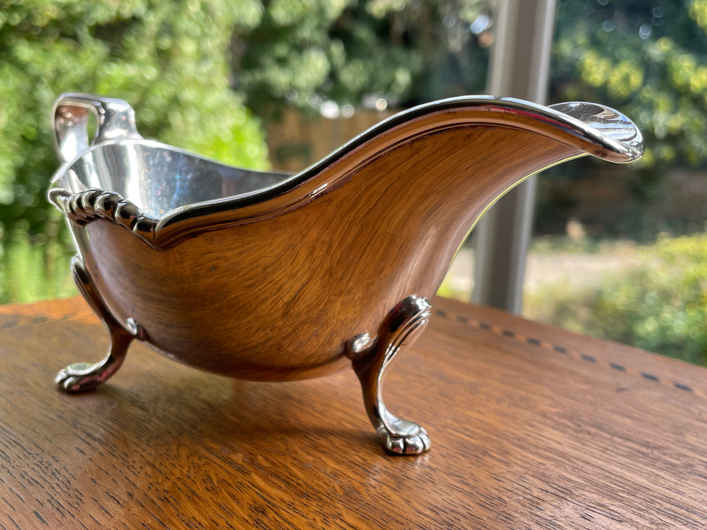 Vintage Harrods London Silver Plated Sauce Boat, Footed Gravy Boat with Lion Paw Feet, Hard Soldered Silverplate
