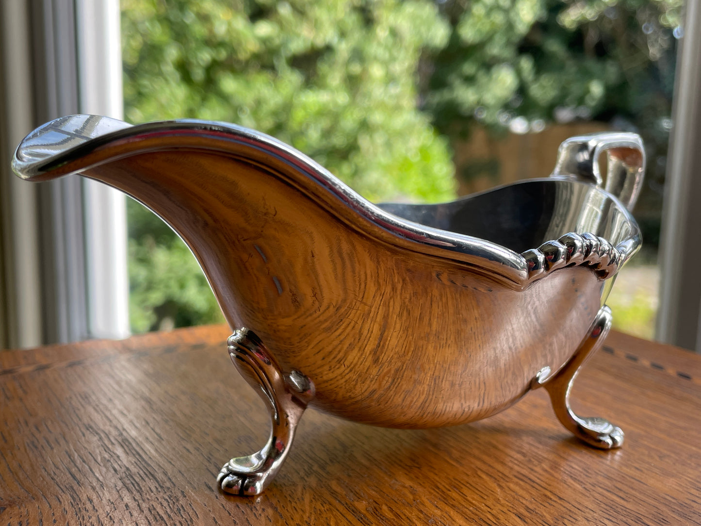 Vintage Harrods London Silver Plated Sauce Boat, Footed Gravy Boat with Lion Paw Feet, Hard Soldered Silverplate