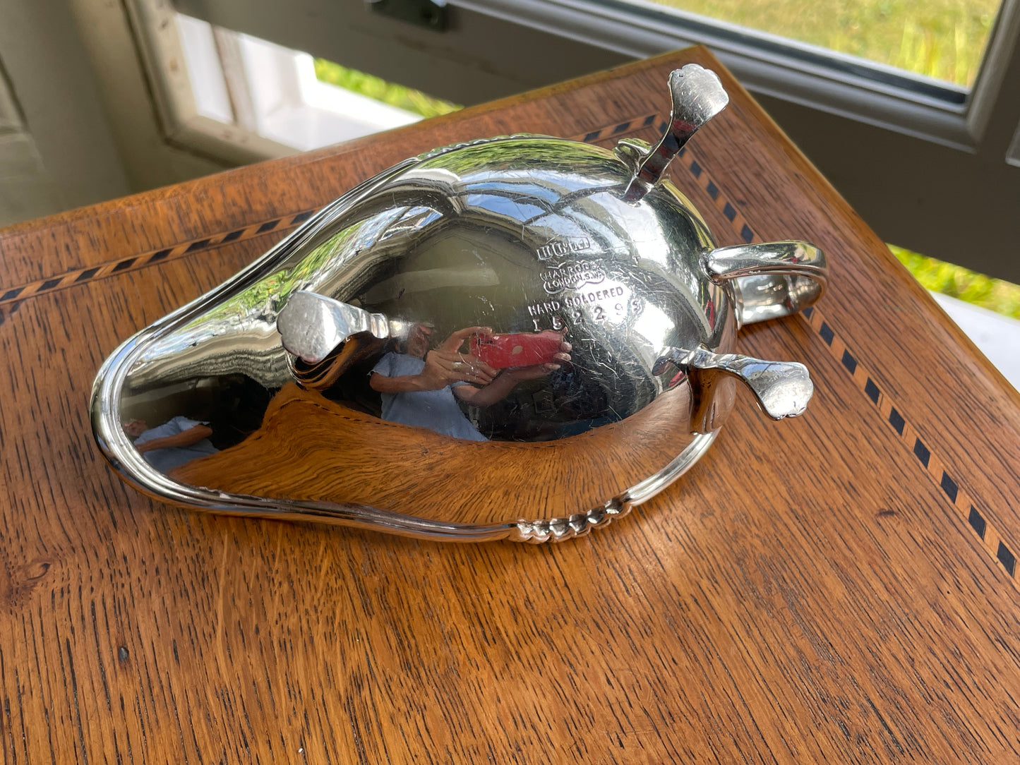 Vintage Harrods London Silver Plated Sauce Boat, Footed Gravy Boat with Lion Paw Feet, Hard Soldered Silverplate