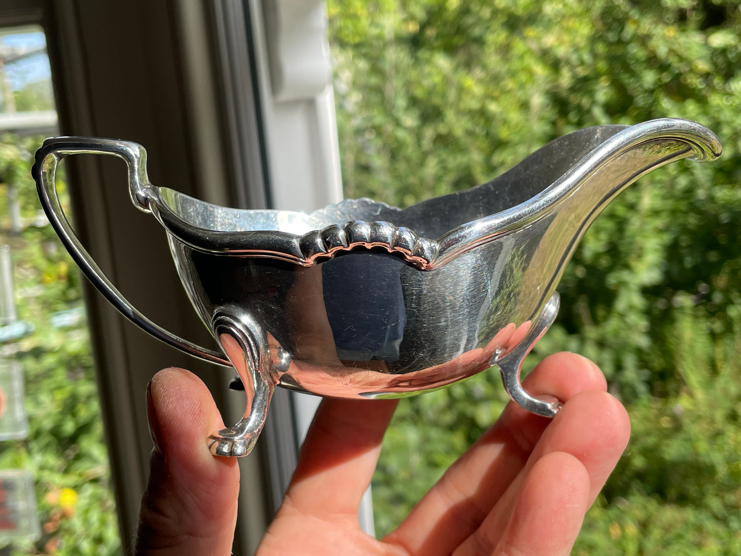 Vintage Harrods London Silver Plated Sauce Boat, Footed Gravy Boat with Lion Paw Feet, Hard Soldered Silverplate