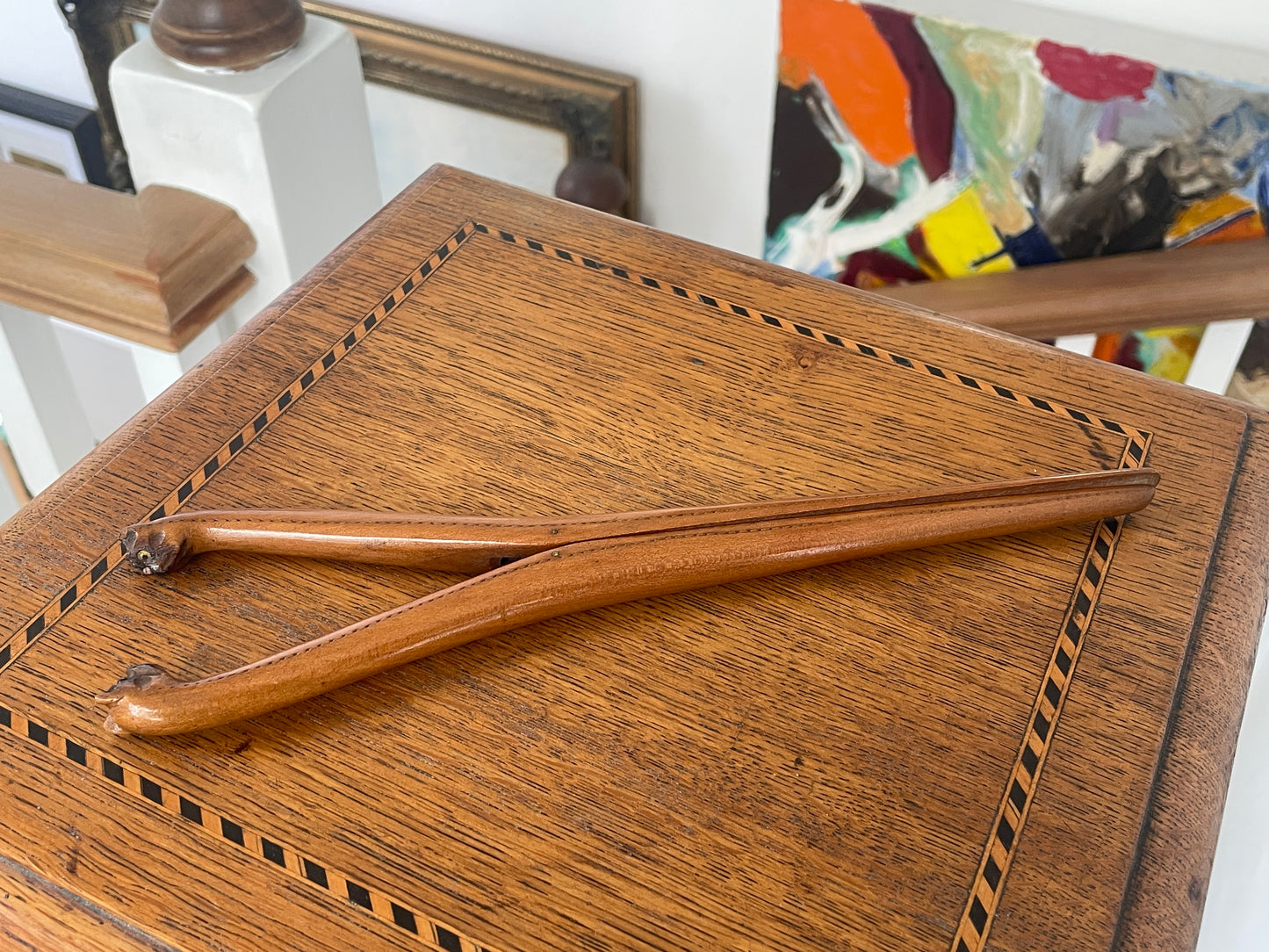 Victorian Wooden Glove Stretchers with Carved Dog Heads & Glass Eyes – Antique Sewing Collectible, Unique Gift for Her