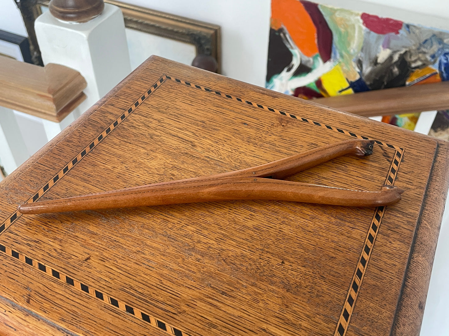 Victorian Wooden Glove Stretchers with Carved Dog Heads & Glass Eyes – Antique Sewing Collectible, Unique Gift for Her