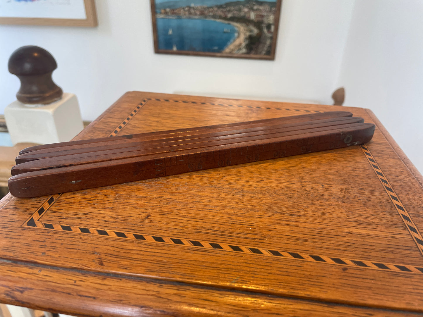 Antique Folding Wooden Ruler with Brass Hinges