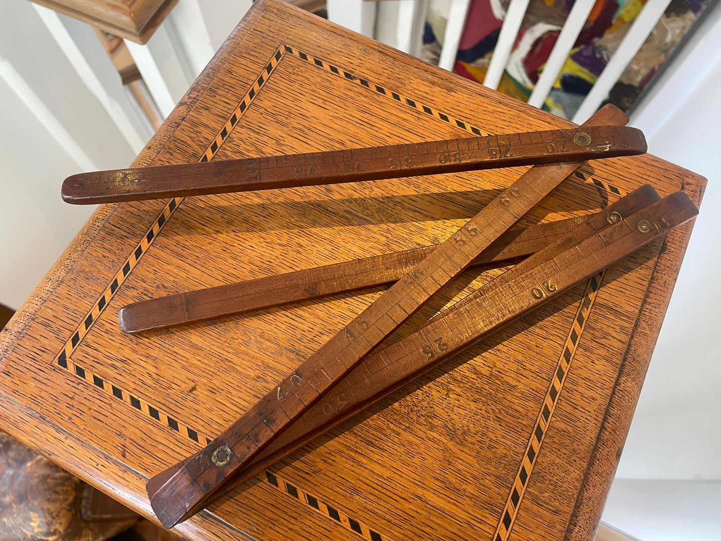 Antique Folding Wooden Ruler with Brass Hinges