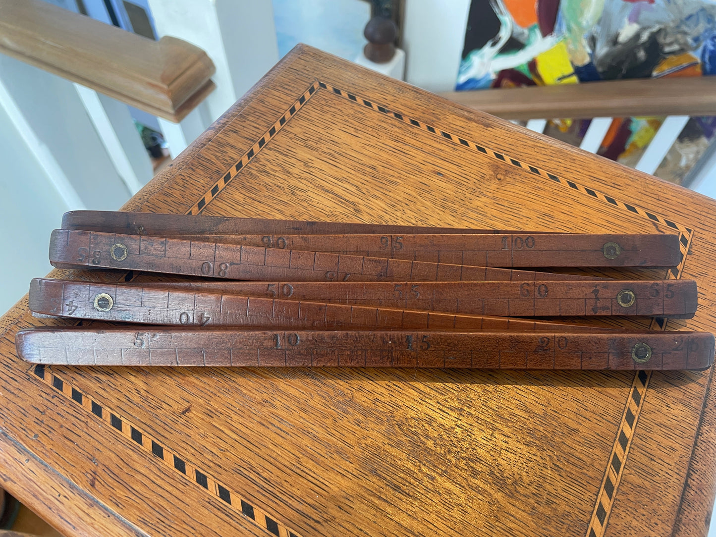 Antique Folding Wooden Ruler with Brass Hinges