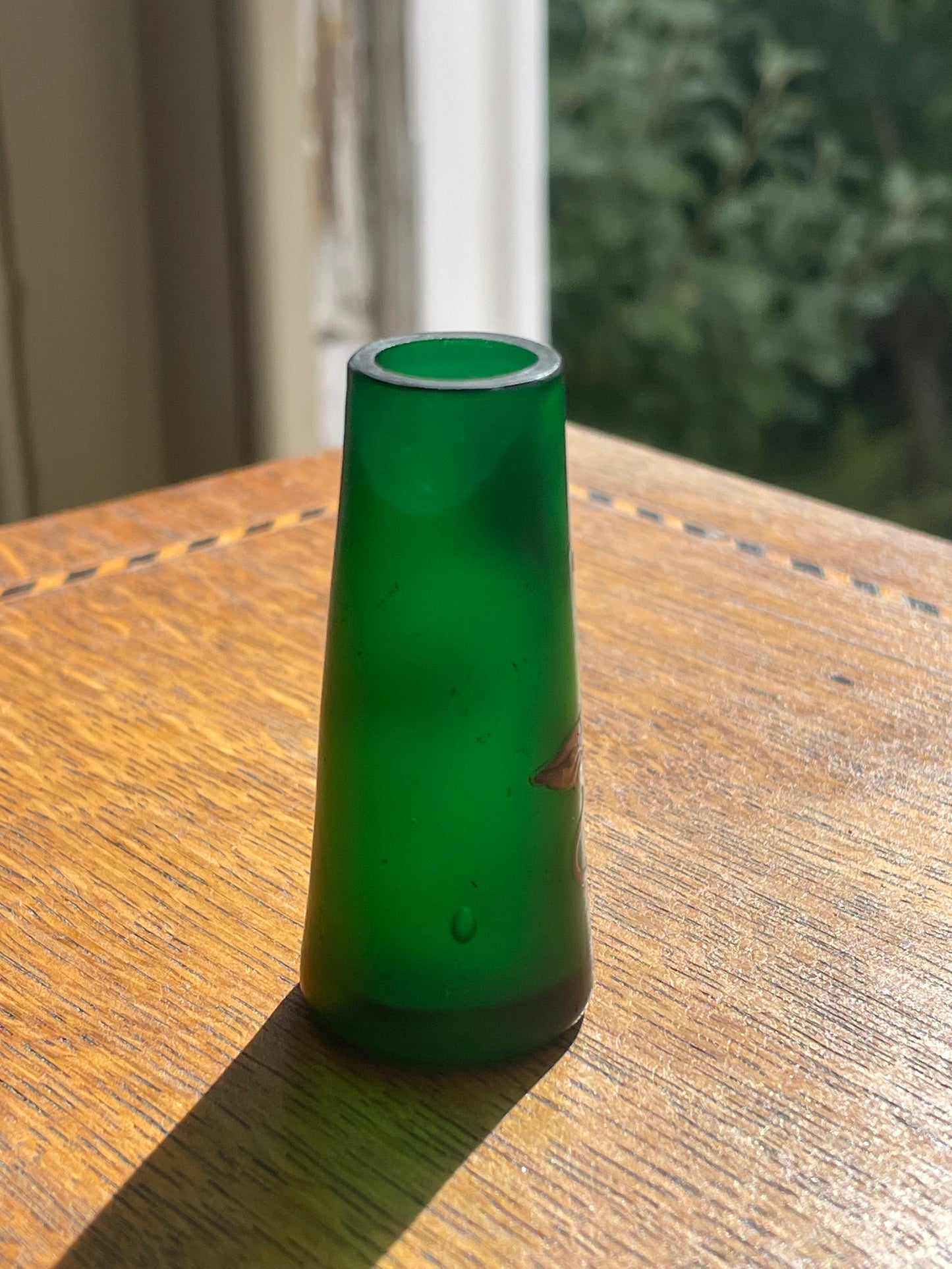 Art Deco Green Glass Bud Vase with Silver Overlay Floral Design – 1930s Vintage Collectible Small Flower Vase