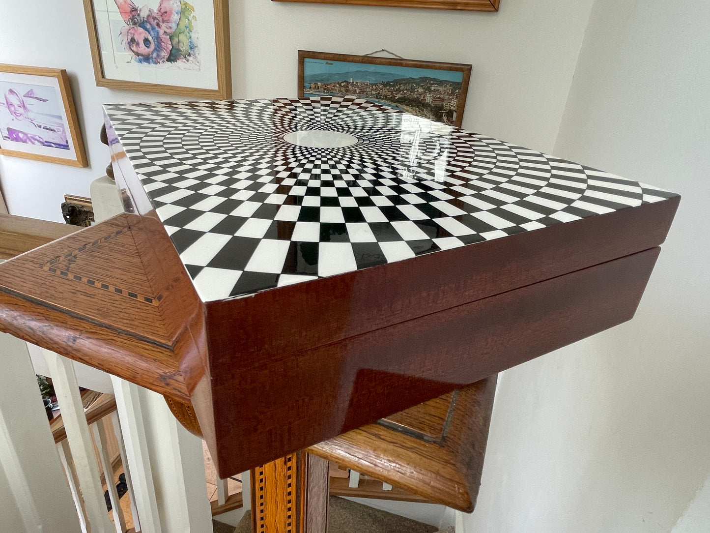 Fornasetti Egocentrismo Lacquered Wooden Box, Italian Mid Century Modern Op Art Design Collectible, 1960s Style