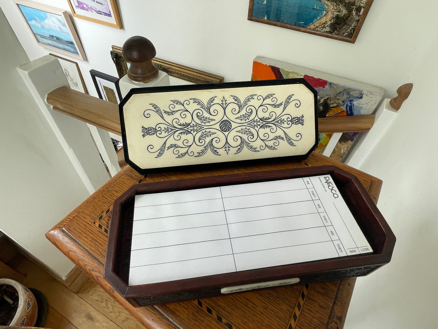 Carved Wooden Bridge Set Box with Cards & Score Pad – Genesco 2004 Games Night Gift