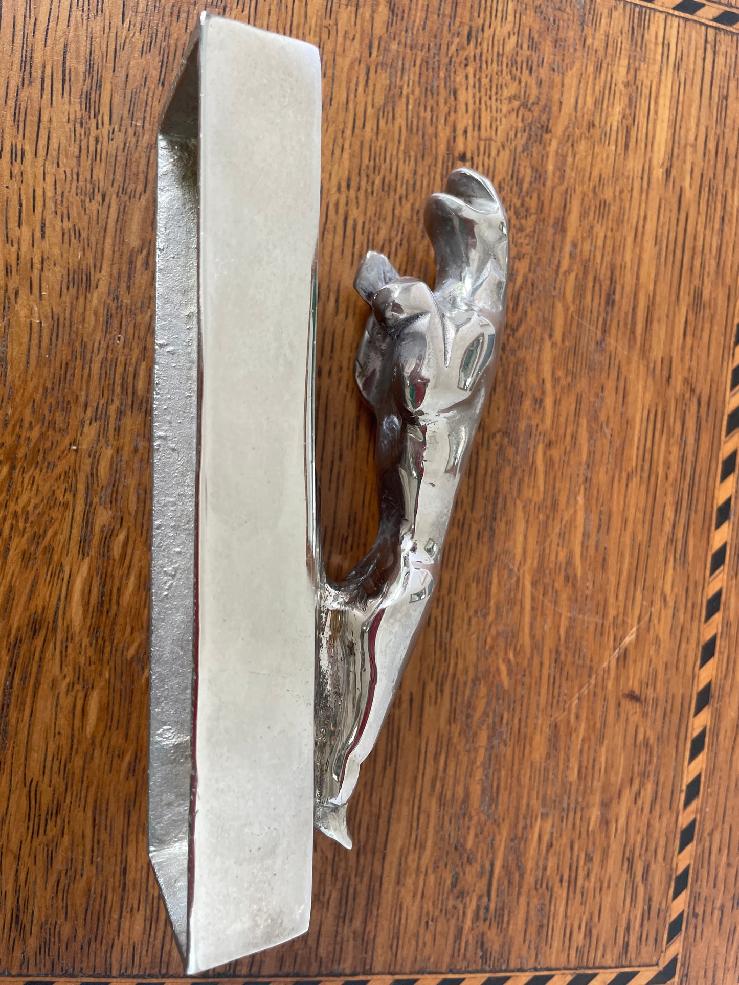 Vintage Chrome Jaguar Car Mascot Desk Ornament – Leaping Cat Paperweight 13cm Long