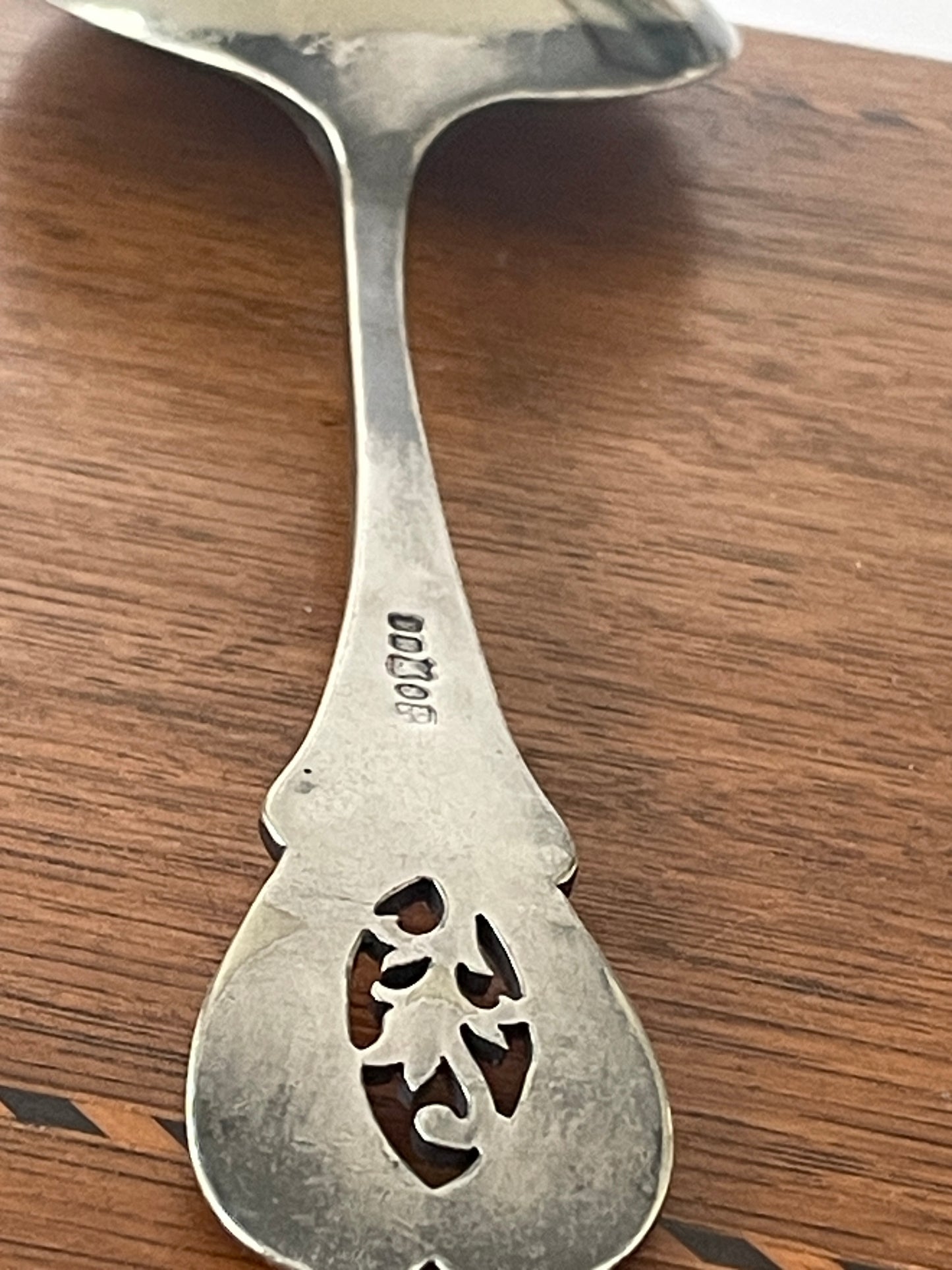 Antique Sheffield Silver Plated Serving Spoon 23.5cm, F H EPNS, Edwardian Pierced Handle Tableware, Vintage Large Spoon
