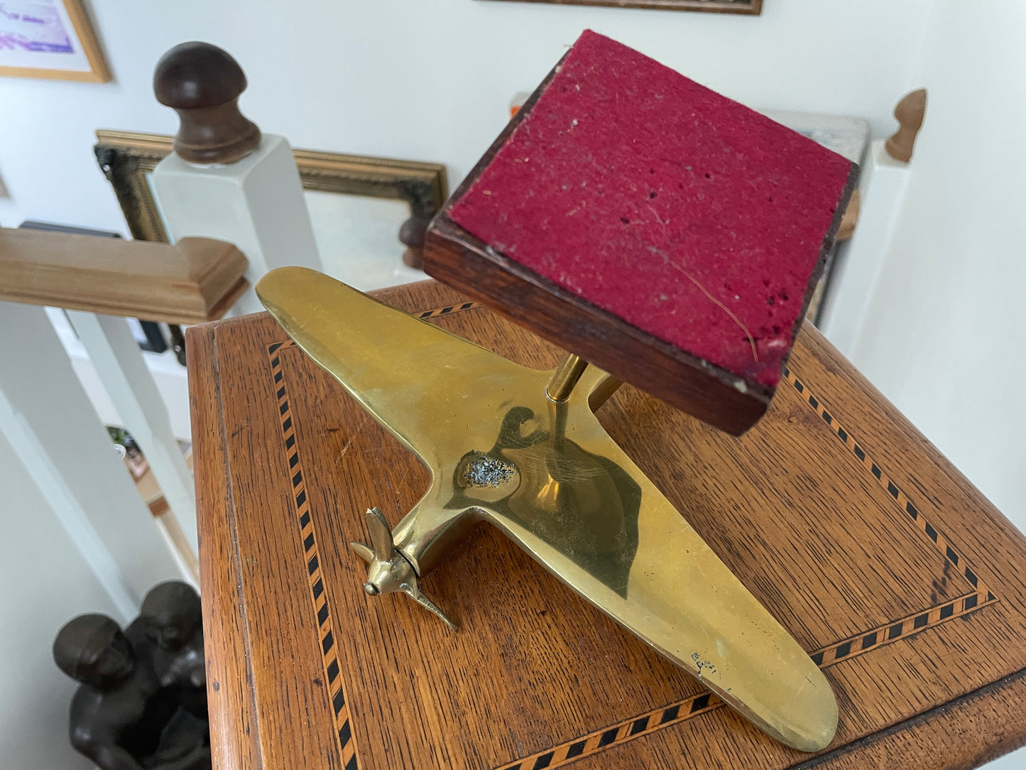 Vintage Brass Spitfire Desk Model Airplane on Wooden Base – Mid Century RAF WW2 Aircraft Ornament