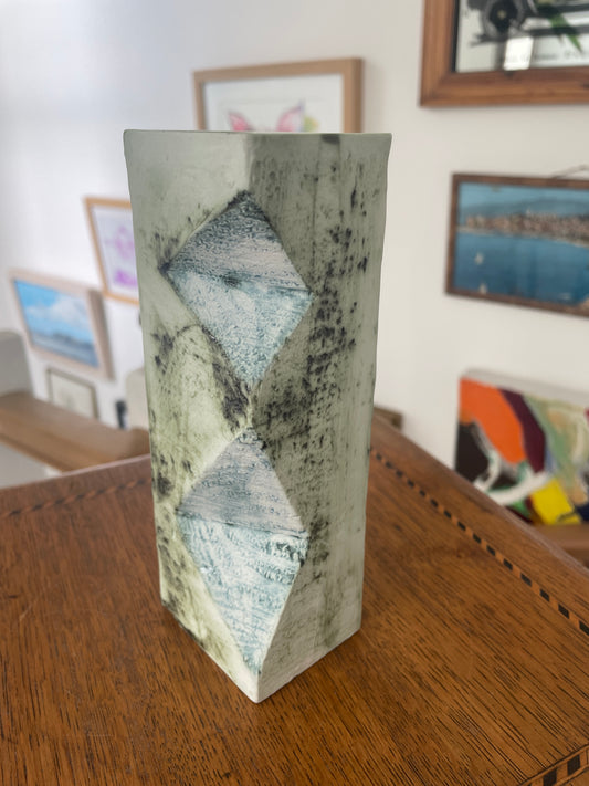 Vintage Carn Pottery Vase – Geometric Abstract Studio Pottery, Newlyn Cornwall, Mid 20th Century Modernist British Ceramic