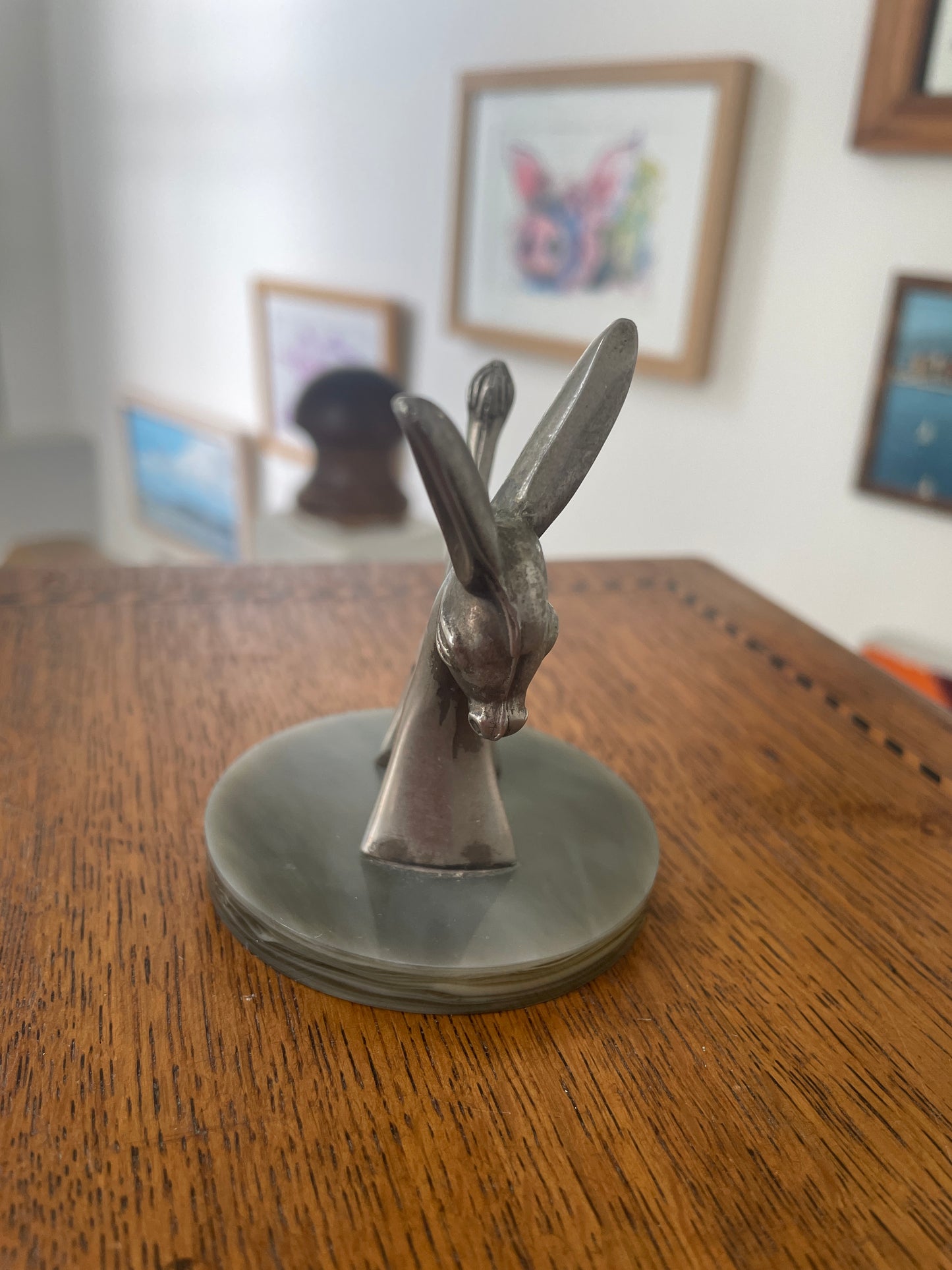 Vintage Seba Products Donkey Ring Holder – Silver Plated Jewellery Stand on Green Onyx Base, 1950s Mid Century Modern Gift
