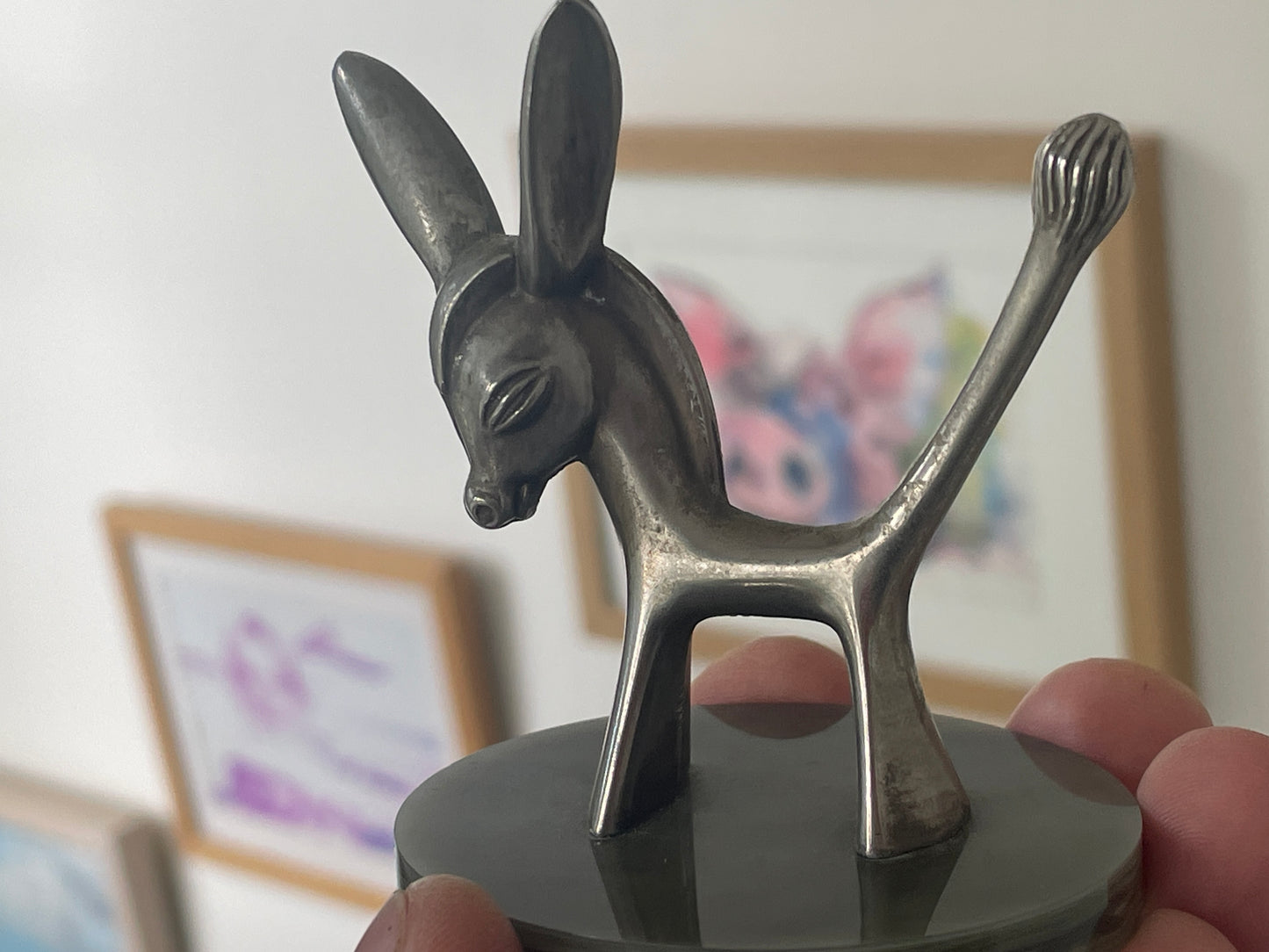 Vintage Seba Products Donkey Ring Holder – Silver Plated Jewellery Stand on Green Onyx Base, 1950s Mid Century Modern Gift