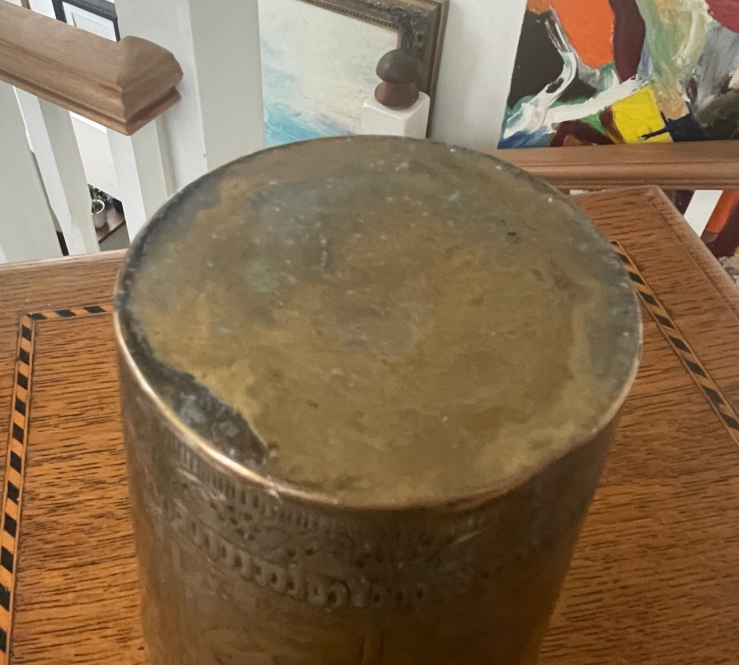 Vintage Hand-Etched Brass Beaker with Figural Panels – Indian / Asian Folk Art Vessel