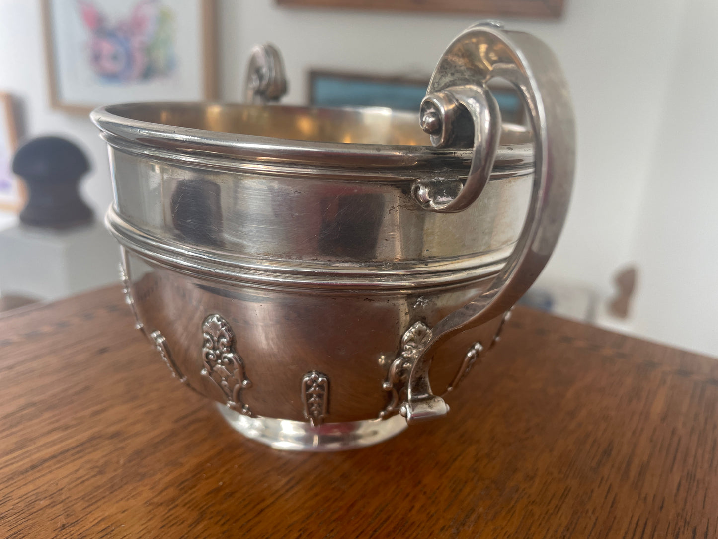 Edwardian Solid Silver Sugar Bowl, Garrard & Co London 1909, Sebastian Garrard, Antique Sterling Silver Bowl, 316g