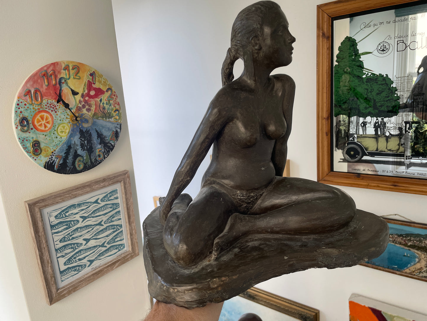 RJW 1988 Signed Seated Nude Figure – Bronze-Tone Fibreglass Sculpture, 33 cm