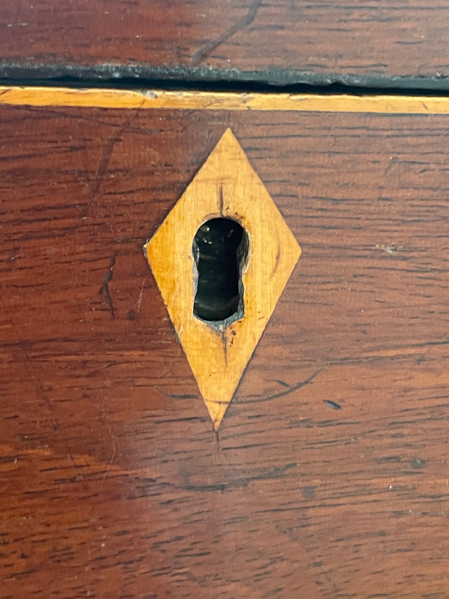 Antique Georgian Mahogany Inlaid Shell Sewing Box with Drawer & Key – 19th Century English Writing Box, Satinwood Stringing 40x20x18cm