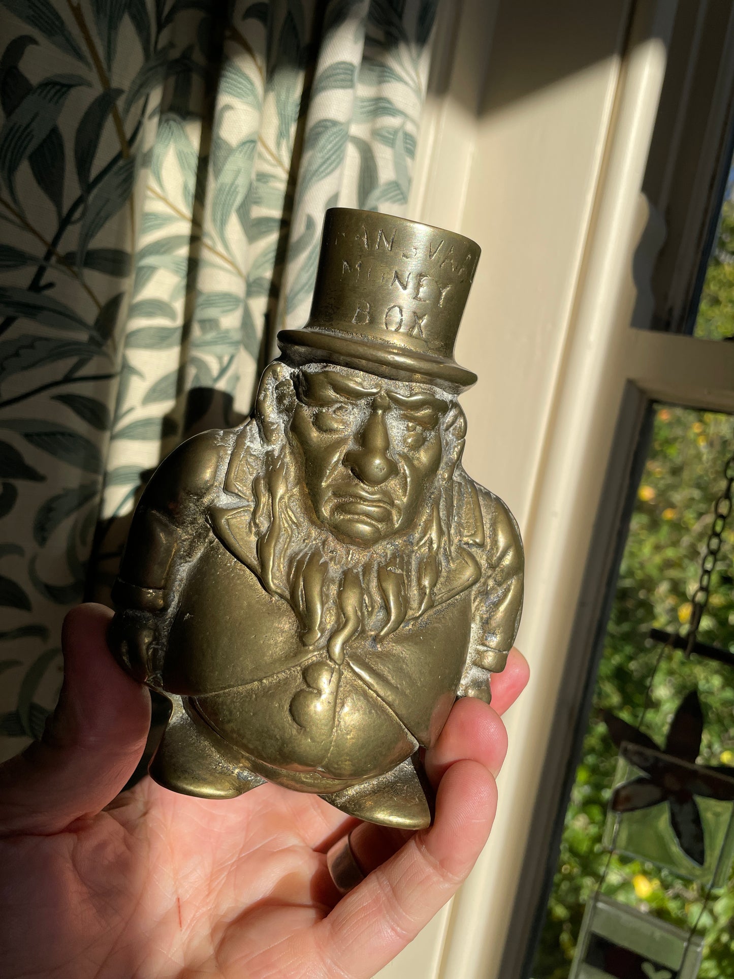 Antique Brass Paul Kruger “Transvaal Money Box” – Made in England Boer War Era Cast Metal Novelty Coin Bank c.1900
