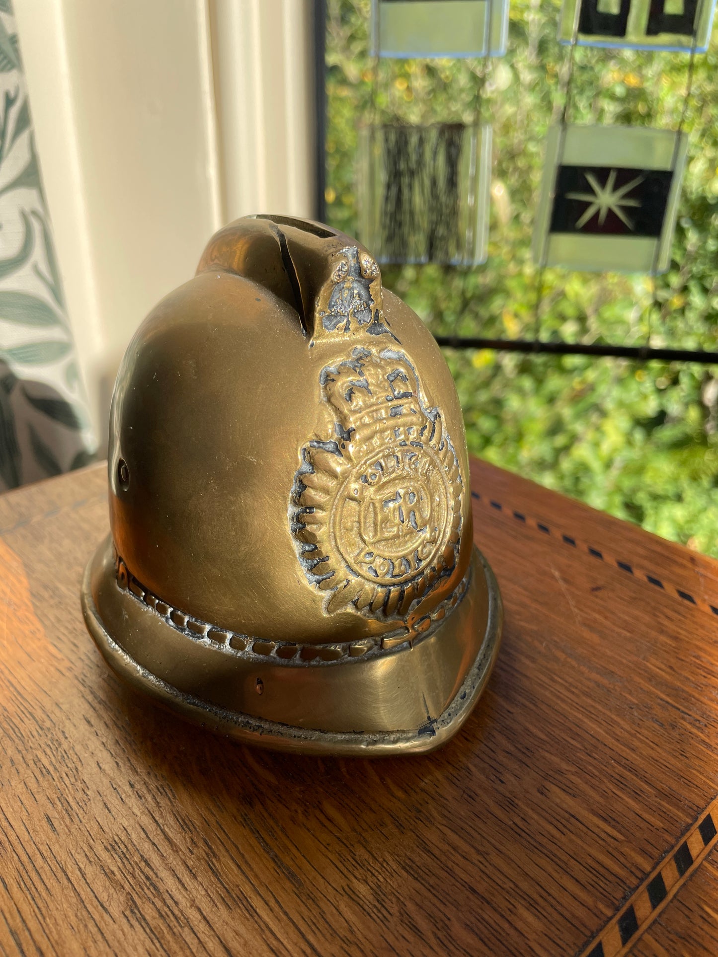 Vintage Brass Police Helmet Money Box – E II R Metropolitan Police Bobby Helmet Coin Bank, Made in England c.1960s