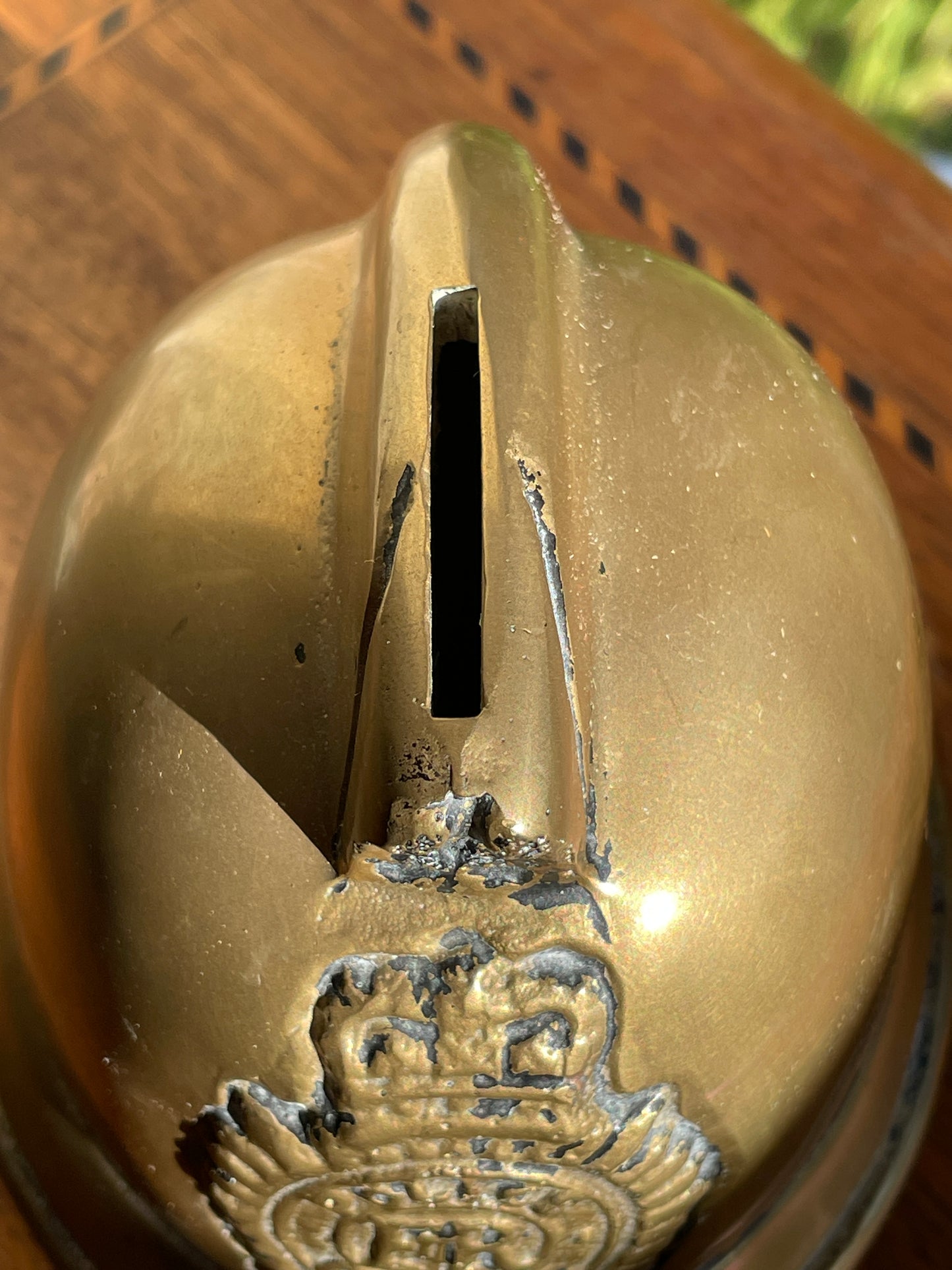 Vintage Brass Police Helmet Money Box – E II R Metropolitan Police Bobby Helmet Coin Bank, Made in England c.1960s