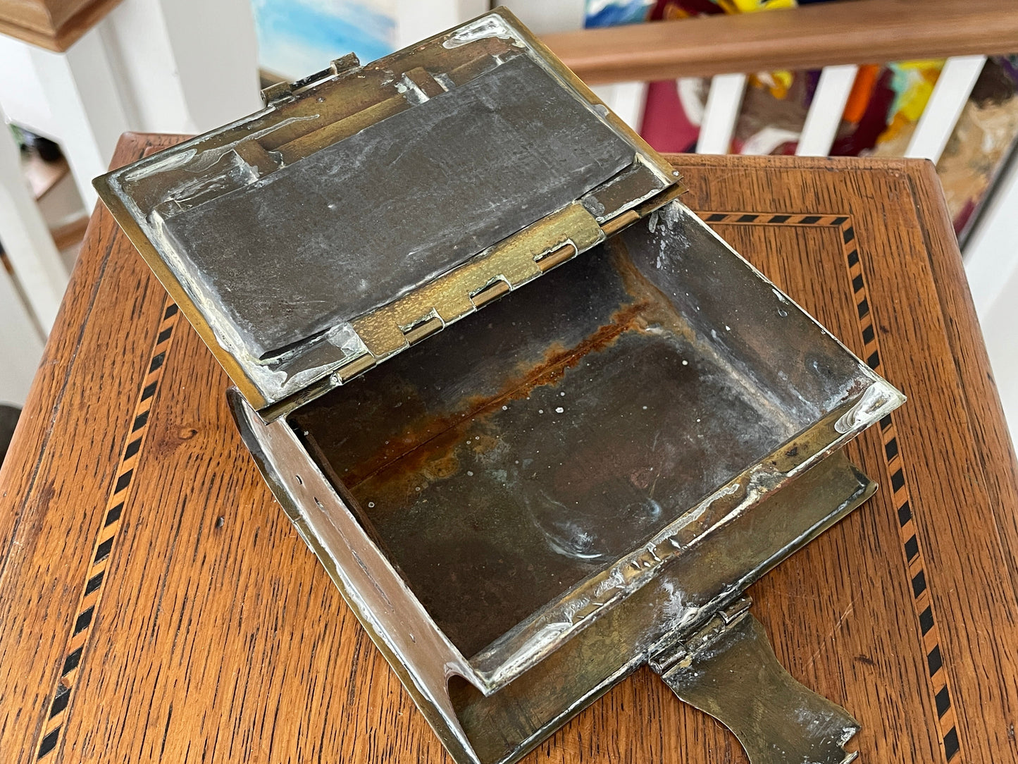 Antique Arts and Crafts Brass Money Box – Early 1900s Handcrafted Book Shaped Coin Bank with Hinged Lid, English Copper & Brass Design