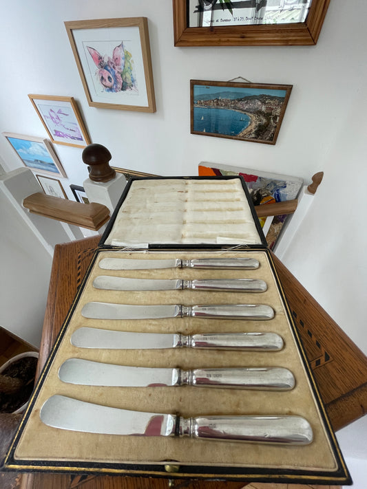 Antique 1914 Sheffield Silver Handled Knives – Henry Greaves Sterling Silver Cutlery Set of 6  in original case