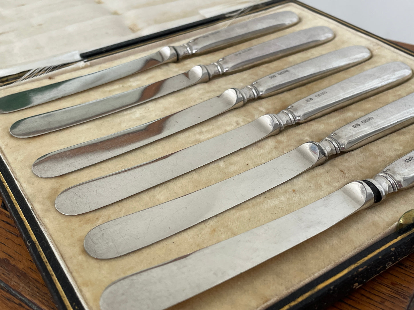 Antique 1914 Sheffield Silver Handled Knives – Henry Greaves Sterling Silver Cutlery Set of 6  in original case