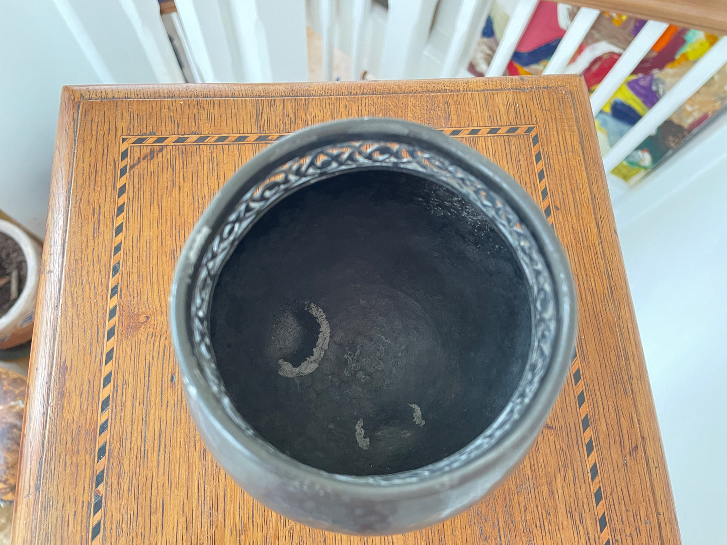 Antique John Round & Son EPBM Hammered Pewter Bowl – Art Nouveau Pierced Rim Footed Rose Bowl c.1905 Sheffield 12.5 cm