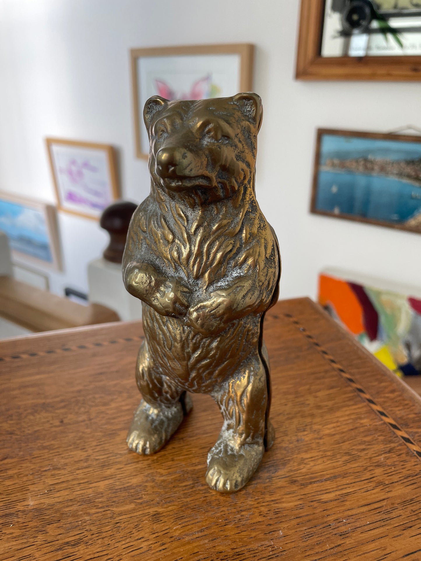 Vintage Brass Bear Money Box – Standing Bear Coin Bank, Mid-Century Cast Brass Figurine, 15cm Tall