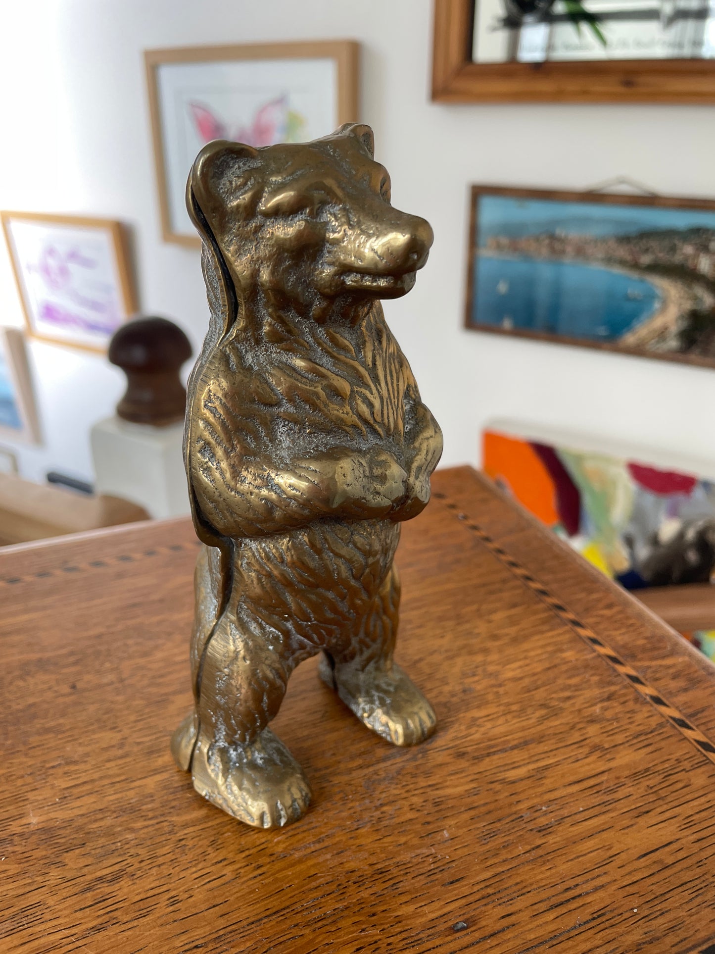 Vintage Brass Bear Money Box – Standing Bear Coin Bank, Mid-Century Cast Brass Figurine, 15cm Tall