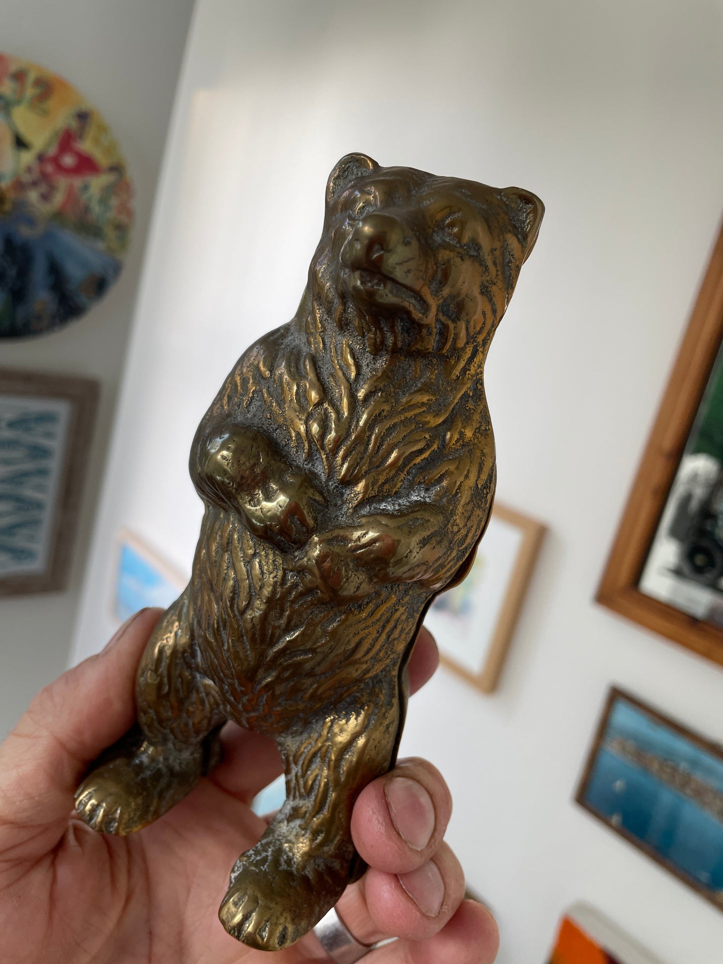 Vintage Brass Bear Money Box – Standing Bear Coin Bank, Mid-Century Cast Brass Figurine, 15cm Tall