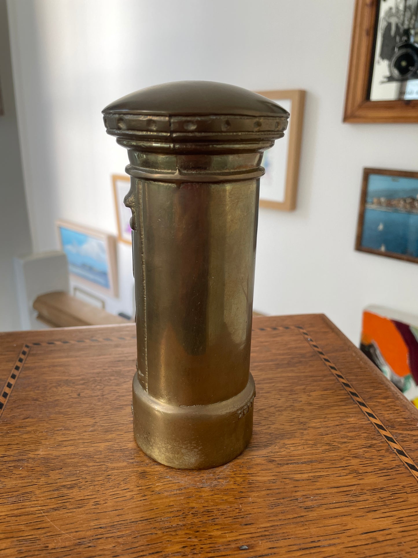 Vintage Brass Post Box Money Bank – Queen Elizabeth II ER Pillar Box, Made in England, 1950s–1970s