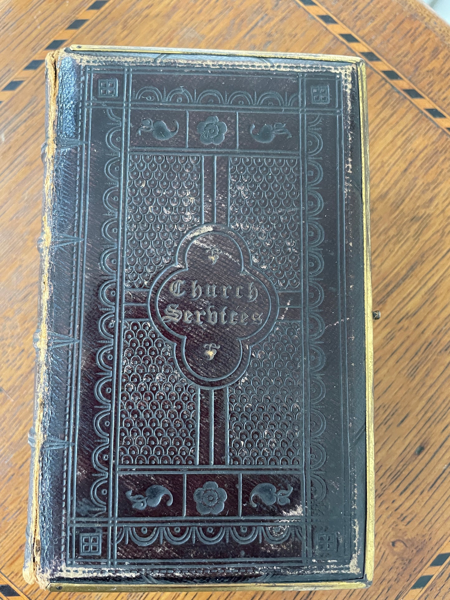 Antique Victorian Church Services Prayer Book c1880 – Leather Bound with Brass Clasps, Gilt Edges & Marbled Endpapers