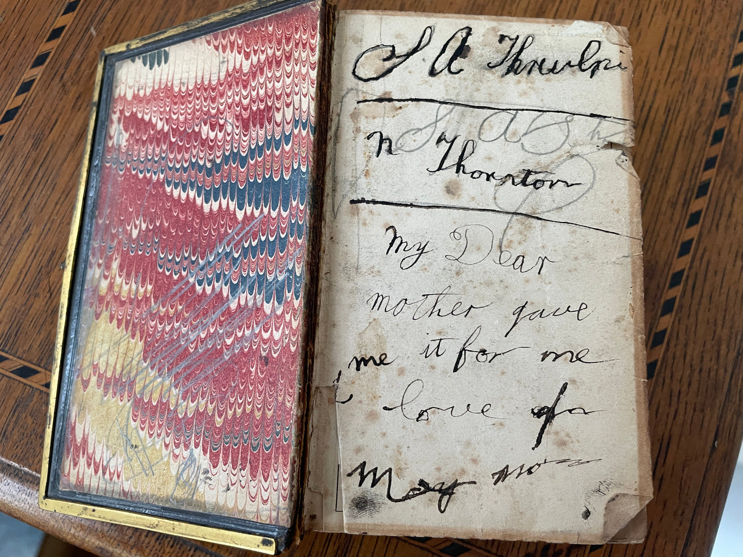 Antique Victorian Church Services Prayer Book c1880 – Leather Bound with Brass Clasps, Gilt Edges & Marbled Endpapers