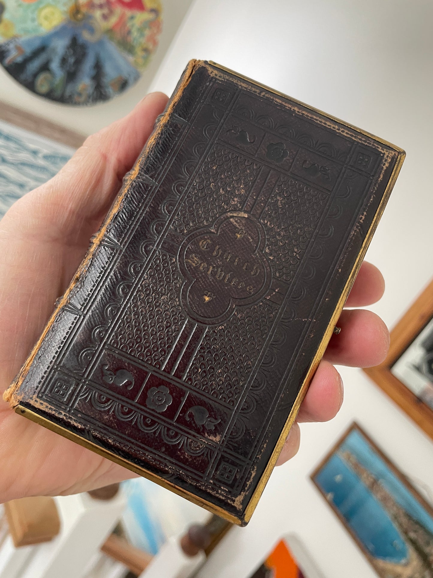 Antique Victorian Church Services Prayer Book c1880 – Leather Bound with Brass Clasps, Gilt Edges & Marbled Endpapers