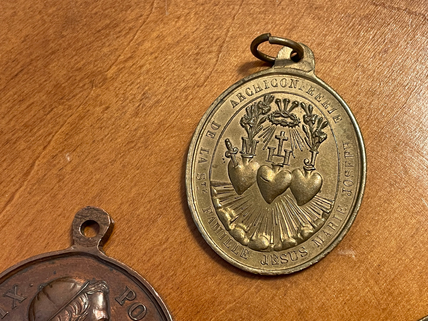 Set of Four Antique Catholic Medals – Pius IX, Our Lady of Ransom, Sacred Heart & Our Lady of Mount Carmel, c.1870–1920