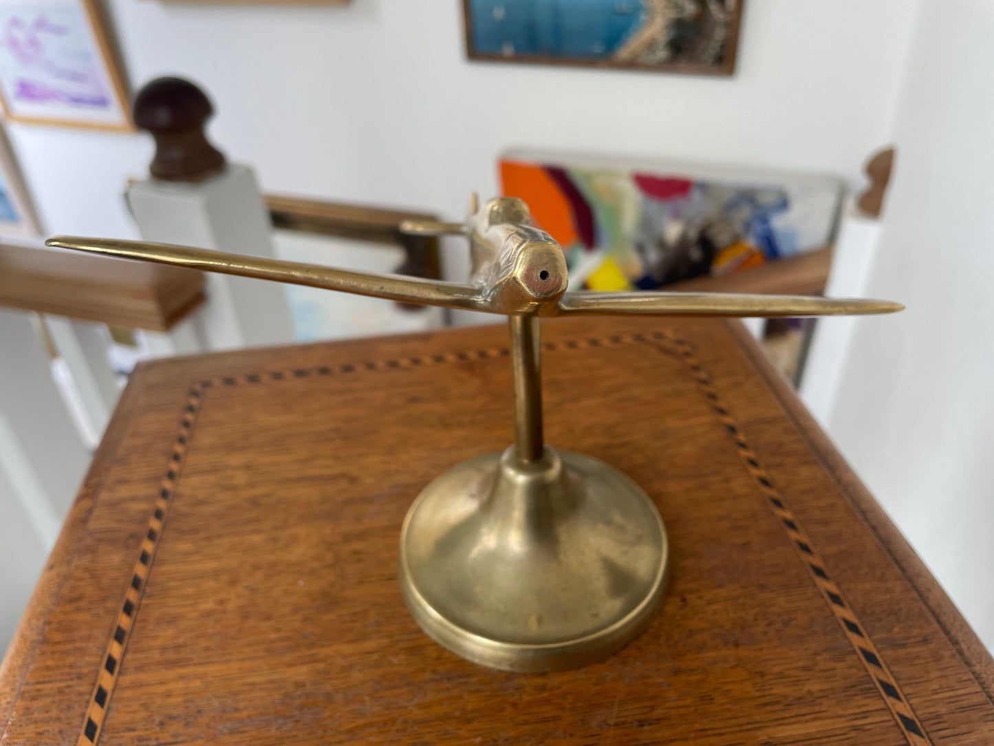 Vintage Solid Brass Spitfire Airplane Model on Stand – Mid-Century RAF Desk Ornament – British Aviation Collectible – 20 cm Wingspan
