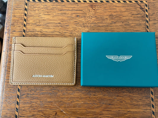 Boxed Aston Martin Tan Leather Card Holder – Genuine Pebble Grain Wallet – British Luxury Motoring Gift for Him