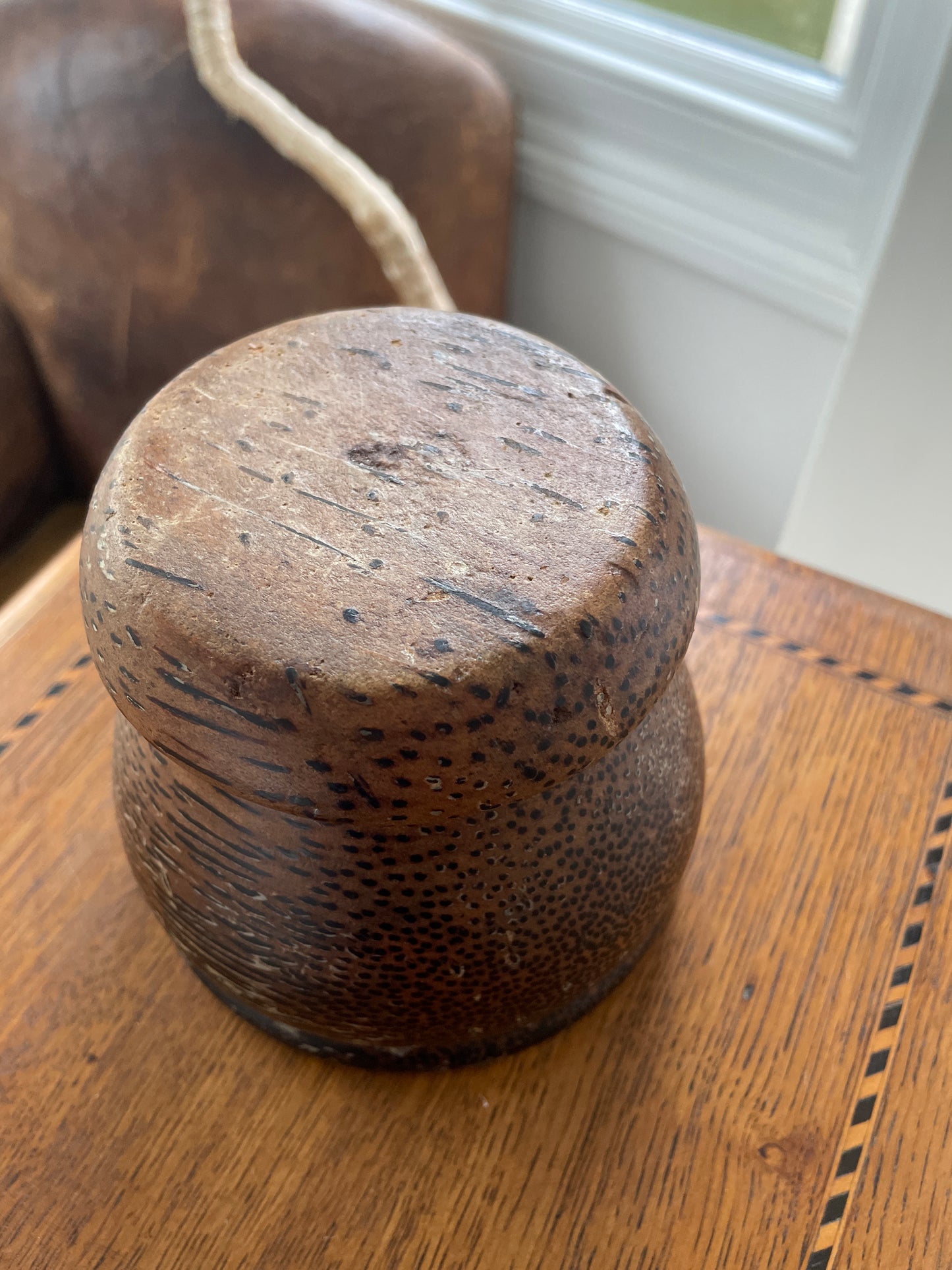 Vintage Coconut Palm Wood Mortar & Pestle – Hand-Carved Southeast Asian Kitchen Grinder (c.20th Century)