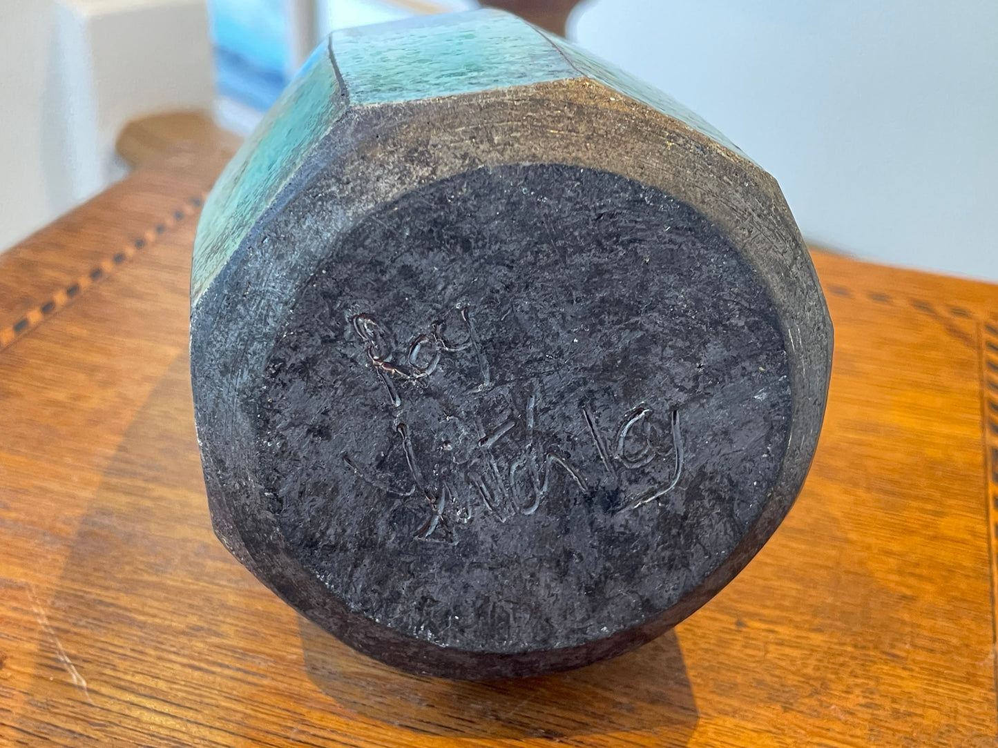 Studio Pottery Raku Vase – Turquoise Crackle Glaze, Signed Roy Fritchley, Rye & France (c.1960s–80s)