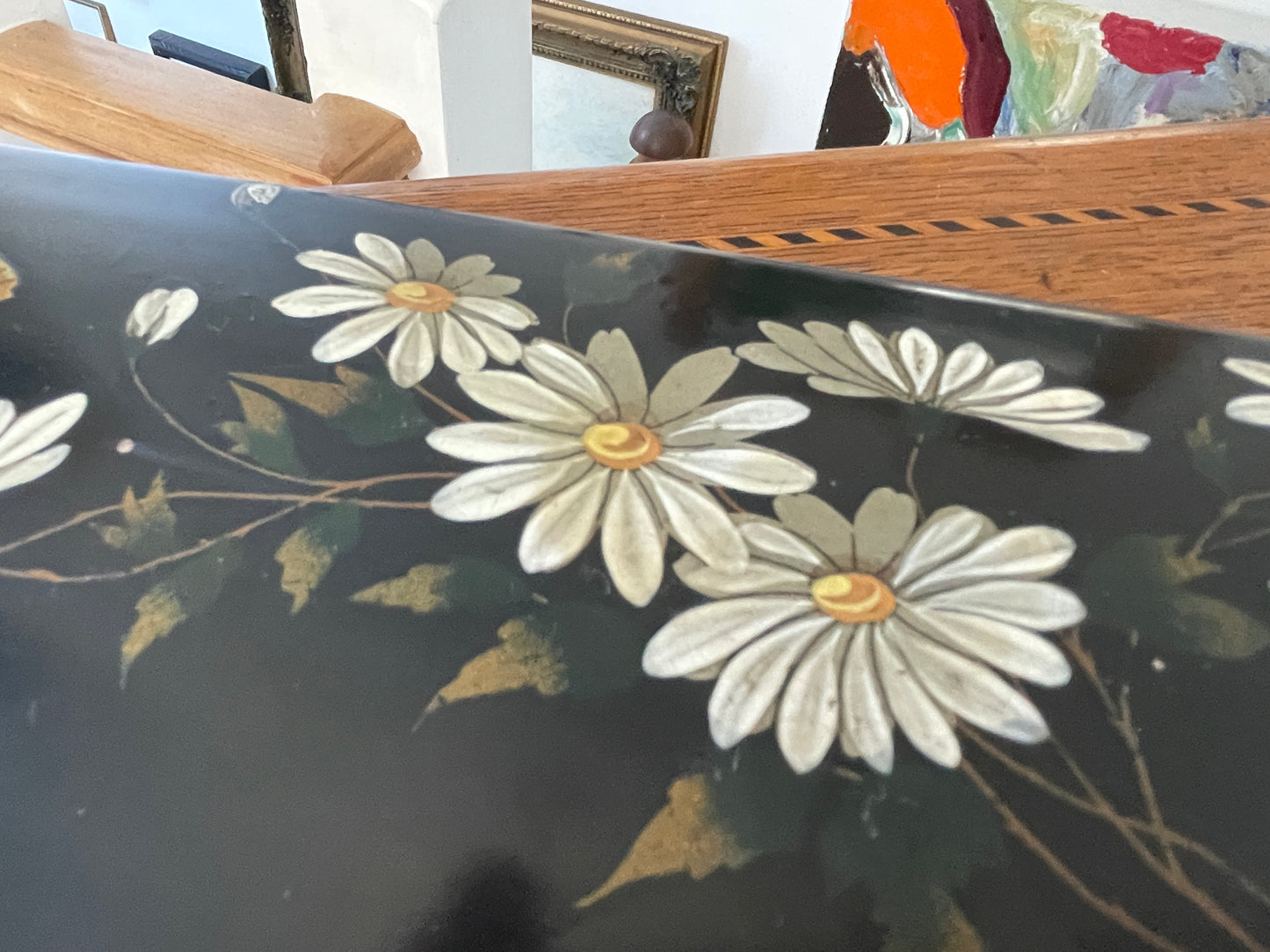 Antique Russian-Style Black Lacquer Box – Hand-Painted flowers and Butterfly (c.20th Century)