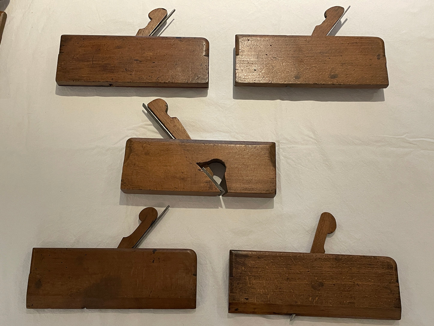 Antique British Wooden Moulding Planes – Set of Five Mixed Makers & Profiles (19th–Early 20th Century) 2