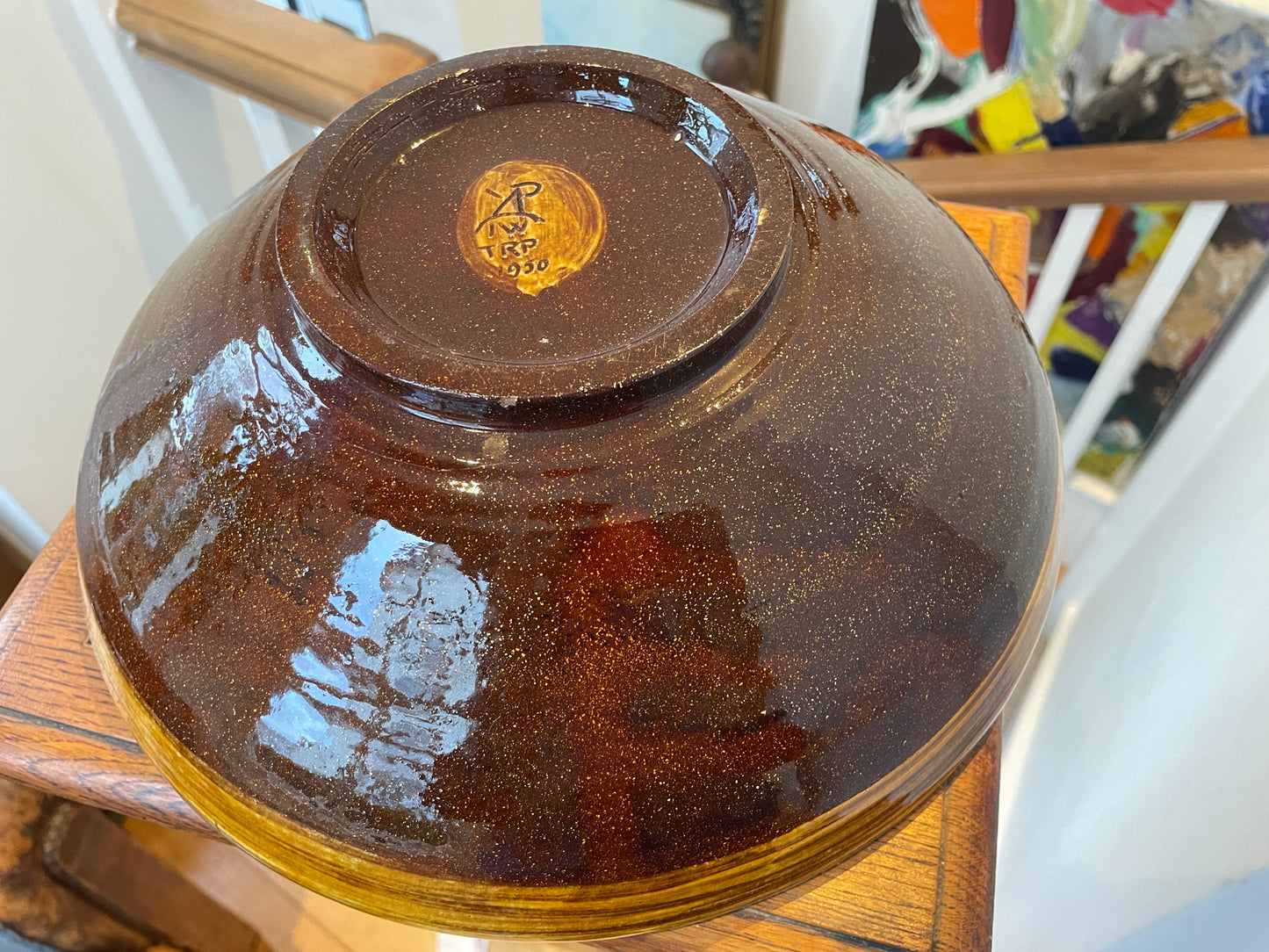 Mid-Century Poole Pottery Earthenware Bowl – Slip-Trailed Floral Design (1950)