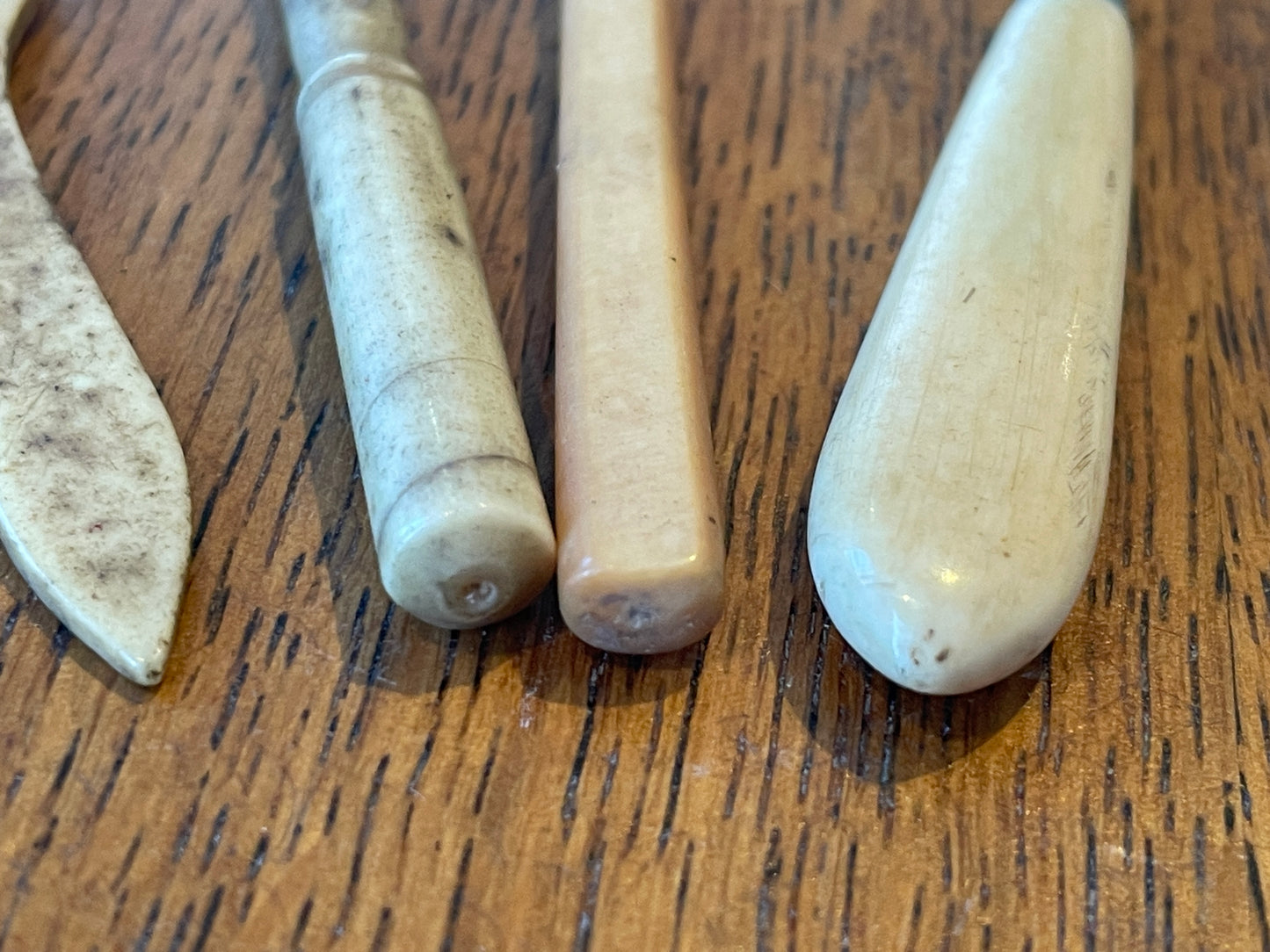 Antique Bone and Mixed Material Craft Tools – Miniature Spoon, Awl, Carving Tool and Hook (c.19th Century)8