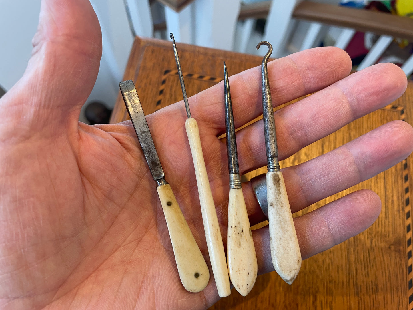 Antique Victorian Bone & Steel Tools – Crochet Hooks, Stiletto & Desk Spatula (c.1850–1900)6