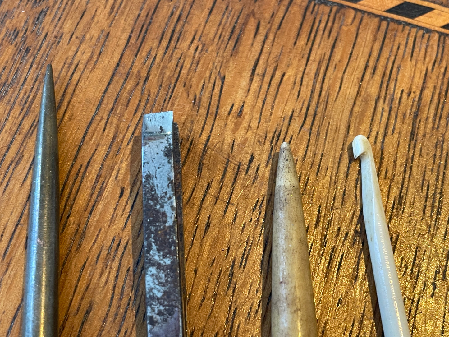 Antique Victorian Bone & Steel Tools – Stiletto, Desk Spatula, Turned Tool & Crochet Hook (c.1850–1900)7